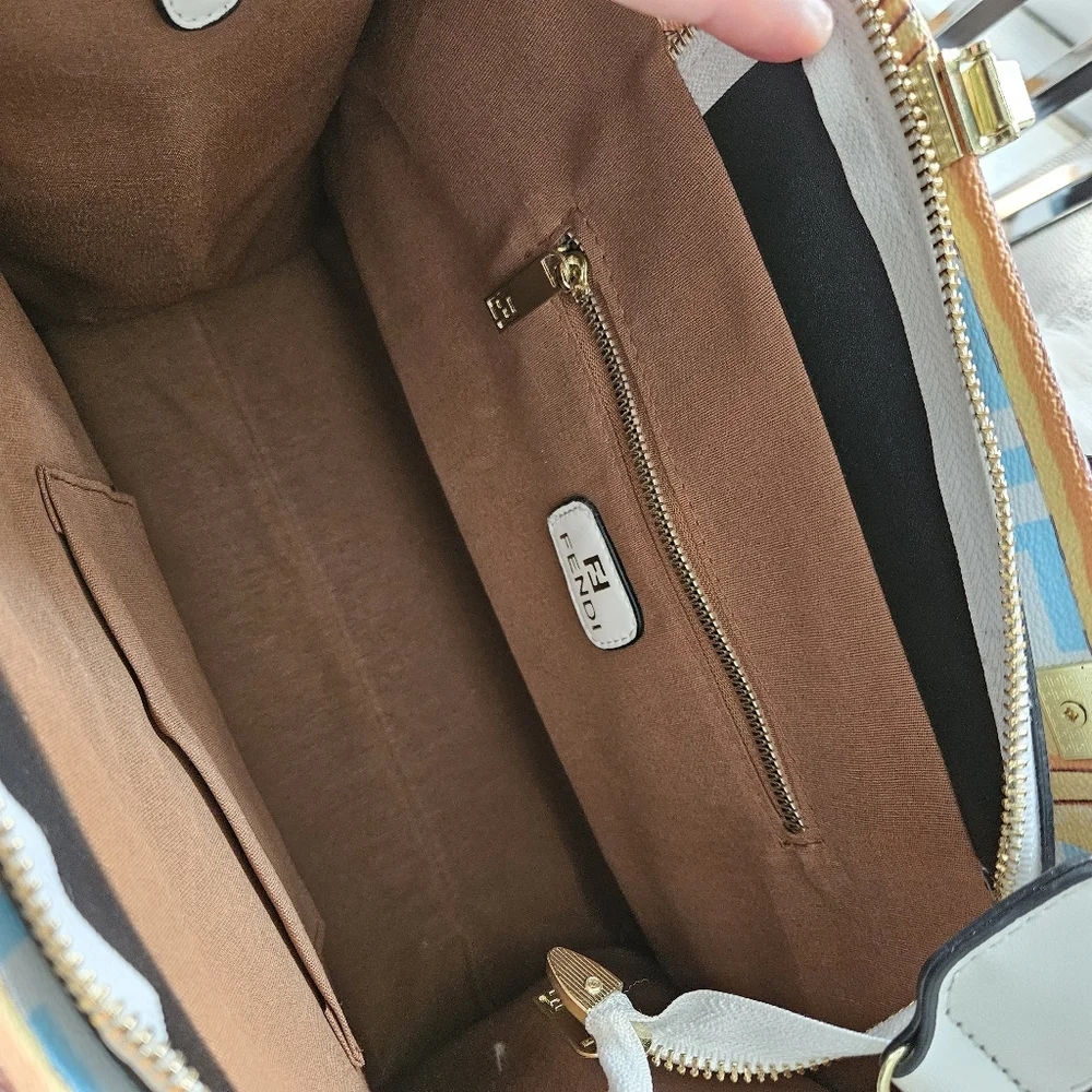 Fendi Multicolor Baroque Canvas Satchel in Blue, Pink & Gold